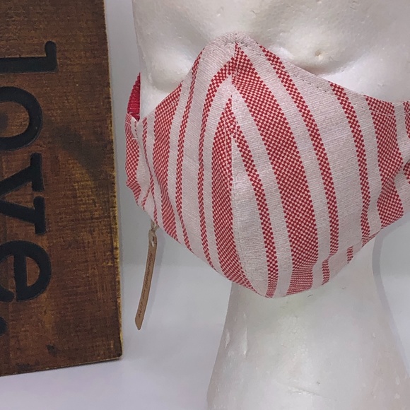 REUSABLE WASHABLE 100% Cotton Red Stripe Face Mask - Picture 2 of 16